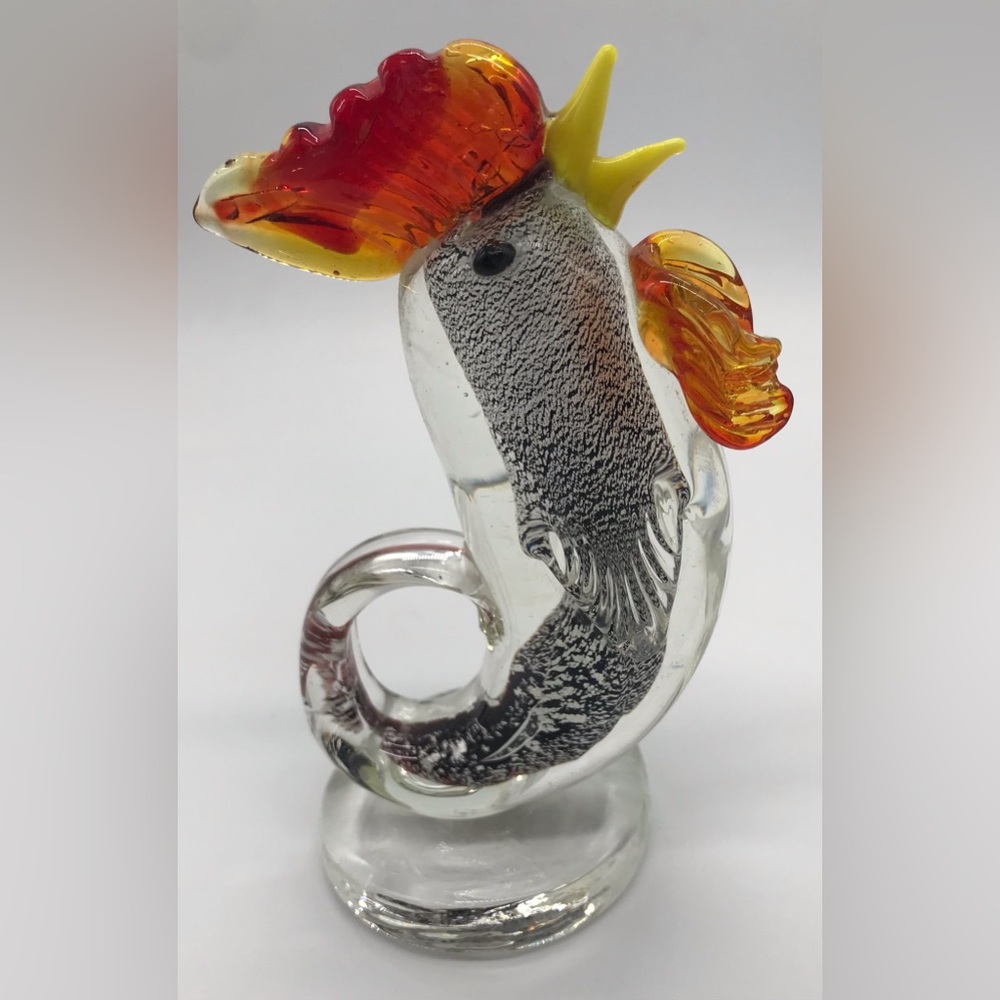 Vintage  Handblown Glass Rooster Figurine
